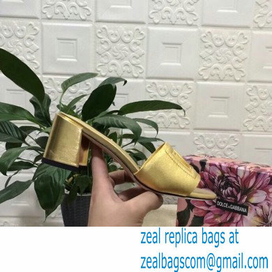 Dolce  &  Gabbana Heel 6.5cm Calfskin Mules Gold With DG Millennials Logo 2021